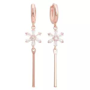 [미니아트]루미 14K 금침 로즈골드 플라워 큐빅 롱 드롭 데일리 원터치 링 귀...