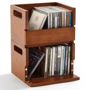 [미국배송] 크로블리스풀 2세트 소형 나무 CD 보관함 홀더 선반 카세트 테이프 디스플레이 랙 휴대용 손잡이 영화 케이스용 정리함 선반 DVD 각 세트는 최대 18개의 CD를 보관할 수 있습니다