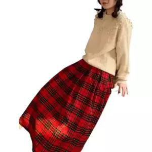 여사친 치마 롱 빨강 빈티지 체크 플리츠 A라인울 DUCHI1