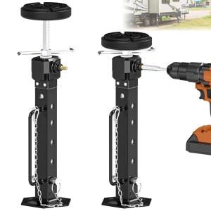 조절 가능한 캠퍼 슬라이드 아웃 서포트 잭 13.8-26.8인치, RV 파티오용 고무 패드가 있는 PCS 트레일러 스태빌라이저 2개, 알루미늄 기어 박스(전기 드릴 조정), 최대 5,000파운드까지 지원