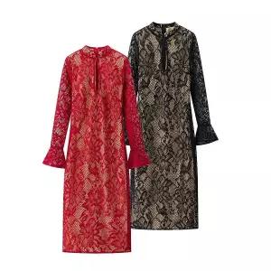 마킷4 원피스 봄 여자 나팔 펀칭 힙업 소매 레이스 레이스원피스 JEN1