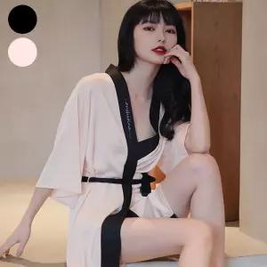 여성 배색 실크 로브 가운 슬립 원피스 잠옷 골프