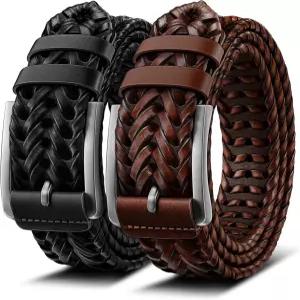 불리언트 남성 벨트 땋은 가죽 조절 가능 캐주얼 청바지 골프 1 3/8