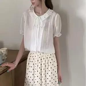 [SBD] 화이트 프릴 카라 여자 셔 블라우스 여름 얇은 시스루