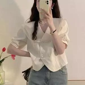 [SBD] 여성 반팔 여름 1P 빅카라 블라우스 레이스 자켓형