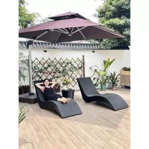 선베드 라탄 야외 풀빌라 테라스 등받이 조절 라운지 의자 베드