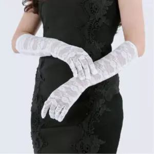 중년엄마 꽃무늬망사 흰색 롱 파티장갑 로맨틱 장기자랑 세련