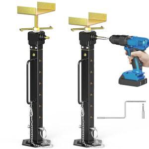 RV 슬라이드 아웃, 스태빌라이저 잭 지원, 높이 조절 가능 26-51인치, 캠퍼 아웃 서포트 잭, 여행용 트레일러 최대 5,000LBS 파워 드릴 및 핸드 크랭크 핸들 조정