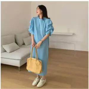 롱원피스 블루 원피스 블랙 앞트임 셔링소매 핑크