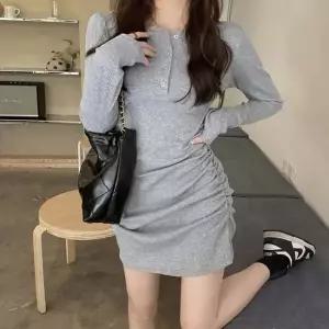 바디 슬림핏 셔링 골지 여성 미니원피스 트렌디룩