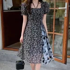 꽃패턴 데이트룩 데일리 시원한 여름 사각넥 원피스