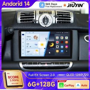 JIUYIN 안드로이드 14 자동 라디오 스마트 Fortwo 451 2005 - 무선 Carplay 4G 차량용 멀티미디어 GPS 2din