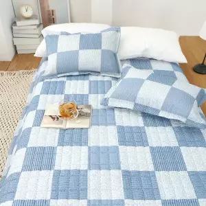 [애프터식스]국산 패치 여름 침대패드 시어서커 누빔패드 침대매트 블루 그레이 SS Q 싱글 퀸