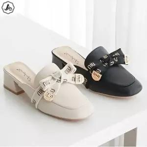 [애슬릿] 리본 블로퍼 금장 로우힐 발편한 뮬  데일리 4cm