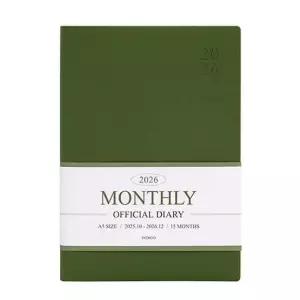 인디고 다이어리 2026 오피셜 A5 먼슬리 스케줄러 (날짜형 25절 월간) 업무용 (그린무스)