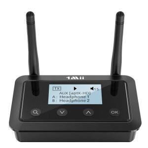 TV 홈 스테레오용 1Mii B03+ 블루투스 송신기, 오디오용 장거리 5.3 어댑터, 화면, aptX 저지연 및 HD 적응형, 광학 RCA AUX 3.5mm 입력/출력