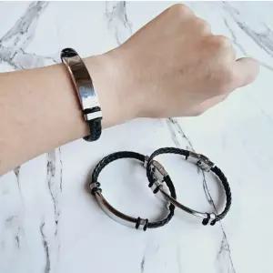 실버 스텐 가죽팔찌 정전기 스파크 방지 저감팔찌 팔찌
