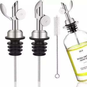 WAFFJAMF 2개 무게 스테인리스 스틸 병 부어주기 셀프 클로징 올리브 오일 디스펜서 스파우트 액체 와인