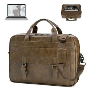 [미국배송] 레인모어 남성용 메신저백 16인치 노트북 가방 빈티지 가죽 방수 브리프케이스 대형 컴퓨터 사첼백