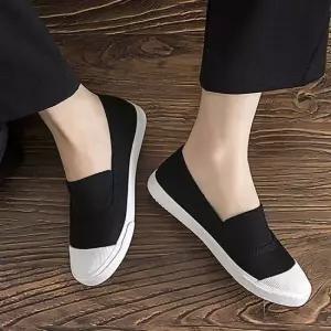 여자 검정 슬립온 스니커즈 깔끔한 데일리 신발 단화