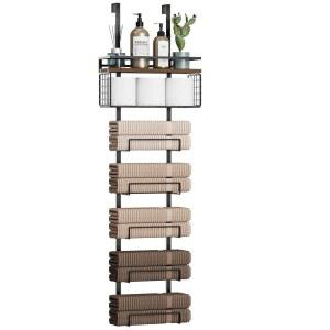 도어 위 욕실용 Aeyord 수건 랙 Rv 캠핑카용 금속 선반 바구니가 있는 보관 정리함(7단 블랙, 브라운 플랭크 포함)