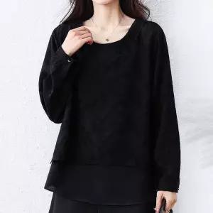 [퀸이즈][퀸이즈] [77까지]조티 빅사이즈 자수 밑단 레이어드 블라우스