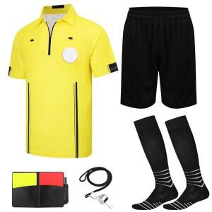 VKT 축구 심판 키트 셔츠 저지 반바지 양말 휘슬 레드 옐로우 카드 남녀 할로윈 코스튬