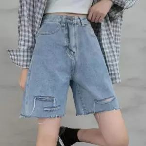 [다잇템]여성 청량한 찢어진 빈티지 하늘색 반바지 (39095925A)