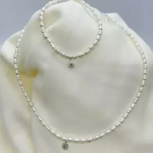 타사키 실버925 못난이 천연 담수 진주 목걸이 팔찌 세트