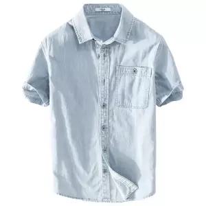 남자 반팔 데님 셔츠 데님셔츠 여름 청남방 웨스턴