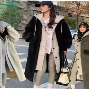 뽀그리롱코트 여자 일체형 후드집업 뽀글이 아우터 여유핏 양털코트