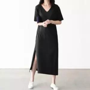 [옷은날개] 밑단절개 브이넥 롱원피스 신축성 포켓 트임 홈원피스
