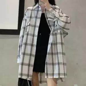 [옷은날개] 루즈핏 롱체크셔츠 군살커버 언발길이 옆트임 데일리