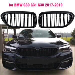 BMW 5 용 전면 범퍼 그릴 M5 G30 G31 520i 530i 540i ABS 2 슬랫 유광 블랙 전면 키드니 그릴