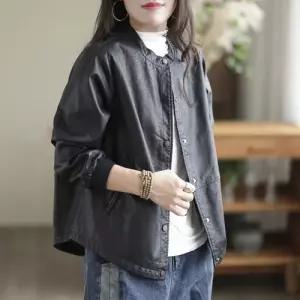빛채운 검정 여친 빈티지 봄가을 코트 상의 루즈핏 버튼 자켓 가죽옷 OPH1