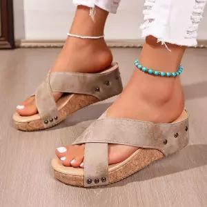 샤오원샵 여름 여사친 키작녀 빅사이즈 토오픈 슬리퍼 편안한 웨지 통굽 꾹5