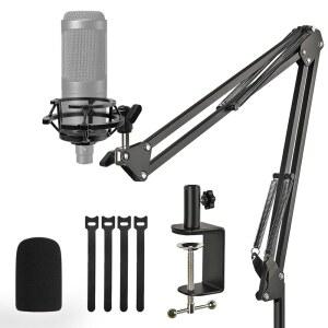 [미국배송] AT2020 마이크 스탠드 쇼크 마운트 폼 윈드스크린 및 케이블 타이가 장착된 조절식 붐 암 AT2020USB AT2020USB+ AT2035용