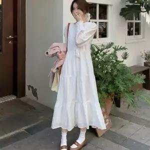 여성 셔링 플레어핏 내추럴 캉캉 롱원피스 나들이룩