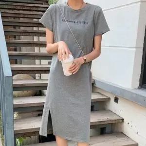 반팔 옆트임 여성 롱원피스