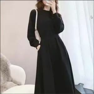 긴팔 A라인 맨투맨 원피스 꾸안꾸 강조 플레어 여자 허리라인