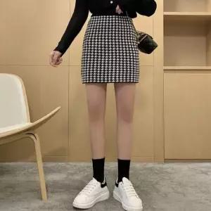 여자 하운드체크 A라인 미니스커트 허리 밴딩 치마