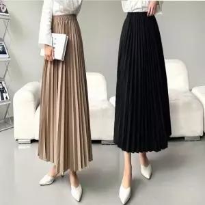 치마 긴 단아한 밴딩 여자 주름 스커트 롱 플리츠