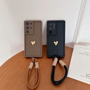 3D 골드 하트 러브 손목 스트랩 케이스 삼성 호환 갤럭시 S25 울트라 S23 S22 플러스 S24 S21 FE 참고 20 A