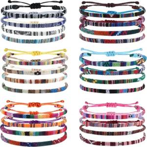 플로리데코 24개 보호 서퍼 팔찌 조절 가능한 비즈 발찌 핸드메이드 땋은 컬러풀 여름 끈 로프 발목 여성