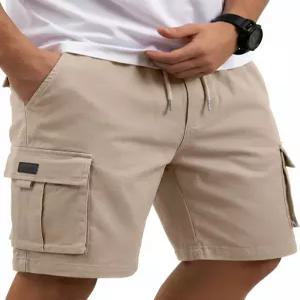 COOFANDY 남성 카고 코튼 트윌 반바지 드로스트링 신축성 있는 허리 캐주얼 워크 숏 포켓 5개 포함