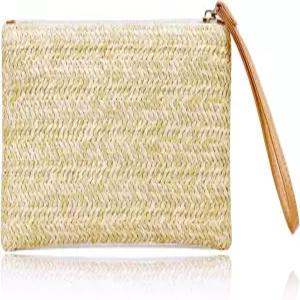 쿡쿡키 여성용 빨대 클러치백 보헤미안 여름 해변용 지갑 지퍼 손목시계