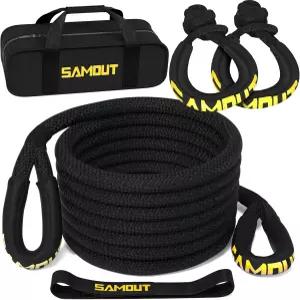 SAMOUT 키네틱 리커버리 로프(48000Lbs 1인치 x 20피트) + 2PCS 합성 소프트 섀클 4x4 오프로드 차량용