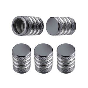 타이어 밸브 스템 캡 커버 - (5팩) 에어 금속, 플라스틱 라이너 부식 방지 누수 기능 포함 자동차 트럭 오토바이 SUV 및 자전거 그레이용