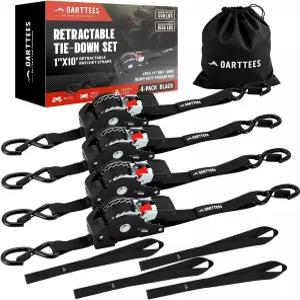 리트랙터블 래칫 스트랩 4팩 - 1인치 x 10피트 1 650파운드 파손 강도 트럭 화물 트레일러 오토바이 ATV