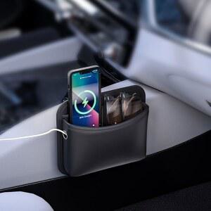 카티젠 카시트 사이드 포켓 정리함 - 열쇠, 휴대폰, 선글라스, 등록 및 문서용 PU 가죽 오토 도어 콘솔 미니 수납 가방(블랙)